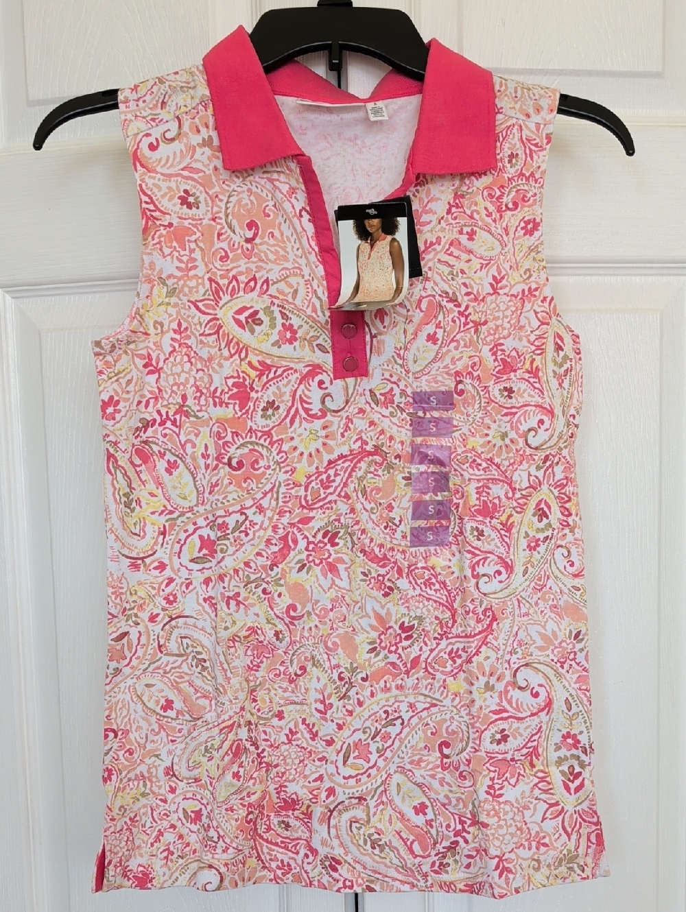 Rafaella Pink Paisley Polo with Coral Accents
